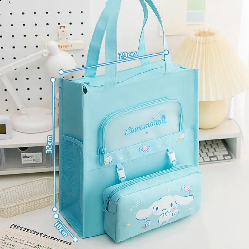 Sanrio Characters Library Tote Bags School Bag Large Capacity Students Canvas Storage File Bag Tutoring Handbag