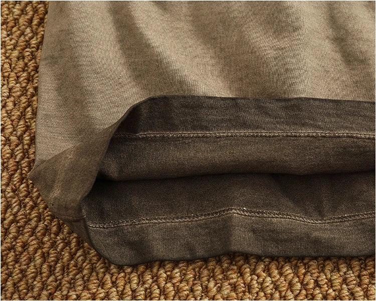 100% cotton made old wash short sleeve T-shirt men's round neck loose drop rotator sleeve solid color half sleeve T