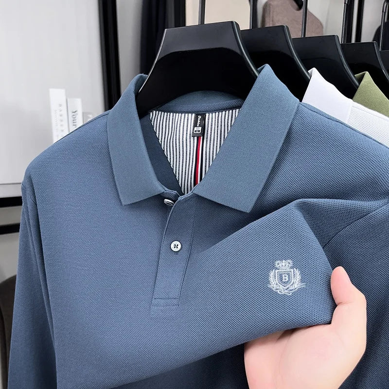 100% pure cotton high-end brand men's long sleeved polo shirt autumn fashion new luxurious original embroidery top golf T-shirt