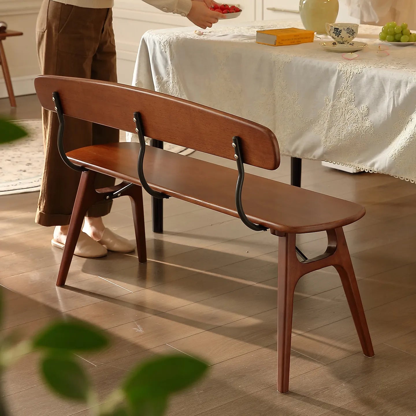 Medieval style solid wood bench small apartment simple household dining table living room backrest bedside porch shoe change cha