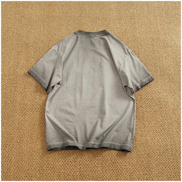100% cotton made old wash short sleeve T-shirt men's round neck loose drop rotator sleeve solid color half sleeve T