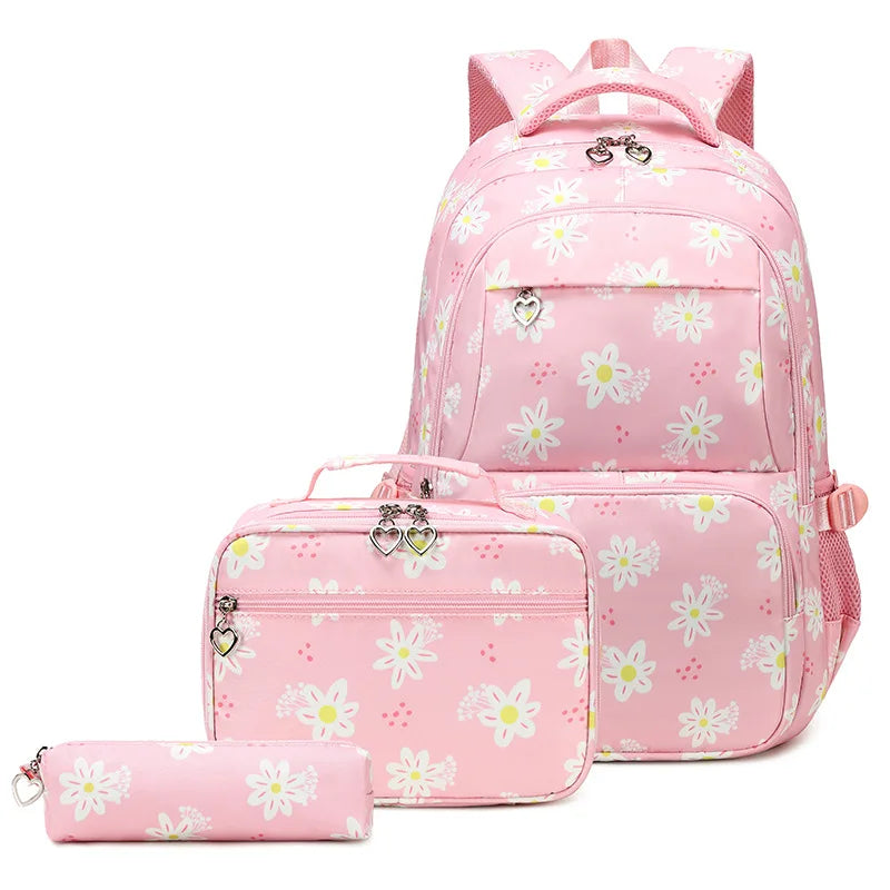 3 Pcs Set Children's Backpacks Cute Student School Bag for Teenage Girls Waterproof School bags With Lunch bag Pencil Case