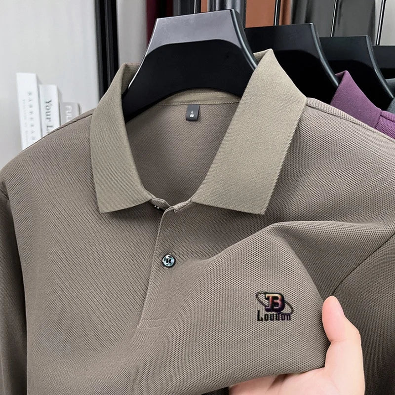 100% pure cotton 2025 Spring and Autumn new high-quality men business casual POLO shirt exquisite brand embroidered T-shirt top