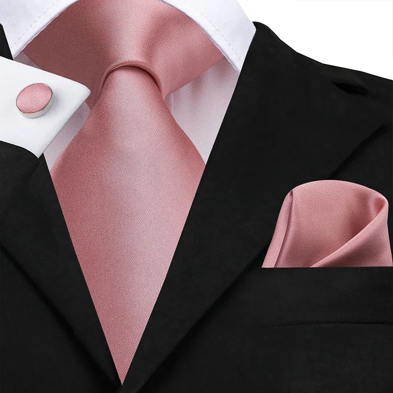 Hi-Tie Silk Men Tie Peach Pink Floral Wedding Necktie for Men Luxury Necktie Handkerchief Cufflink Fashion Design Business