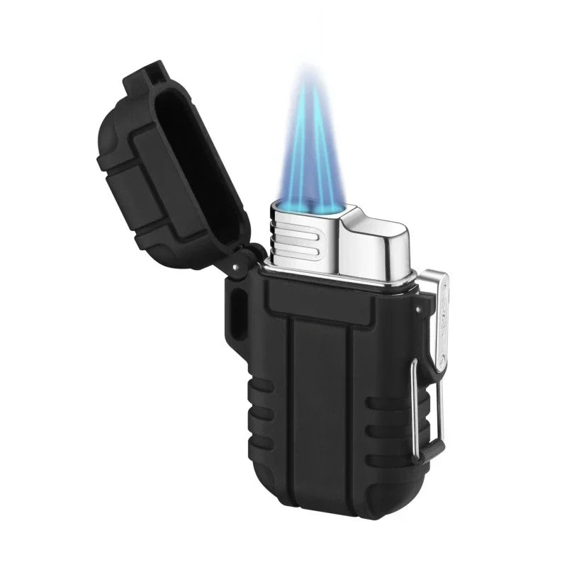 Outdoor Waterproof Lighter with Lanyard Portable Blue Flame Jet Lighter Butane Turbo Cigar Lighter Camping Wading Men's Gadgets