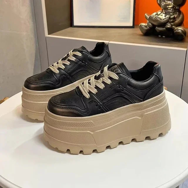 Women's Shoes 2026 Spring New Thick Soled Height Increasing Casual Sports Shoes Fashionable Lace Up Anti Slip Casual Board Shoes