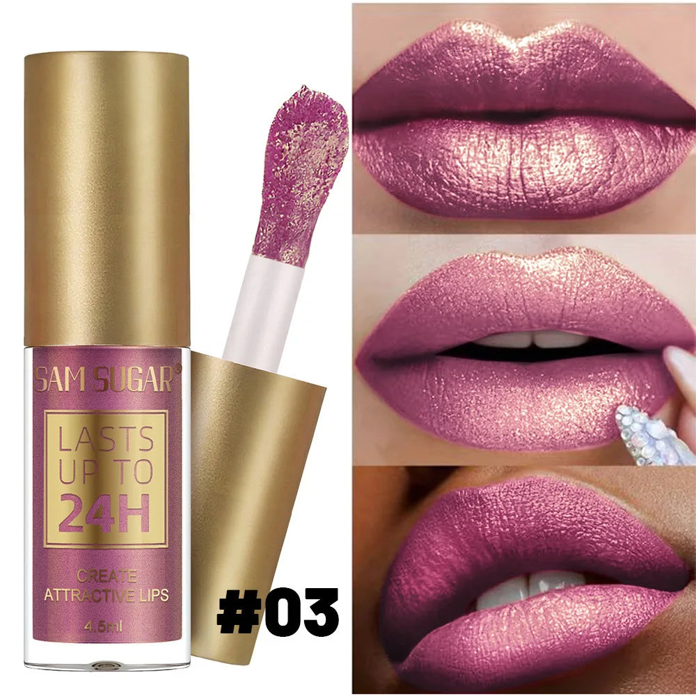 Liquid Lipstick Long Lasting 24H, Metallic Shimmer High Pigment Lip Gloss, Transfer & Smudge Resistant Lip Color