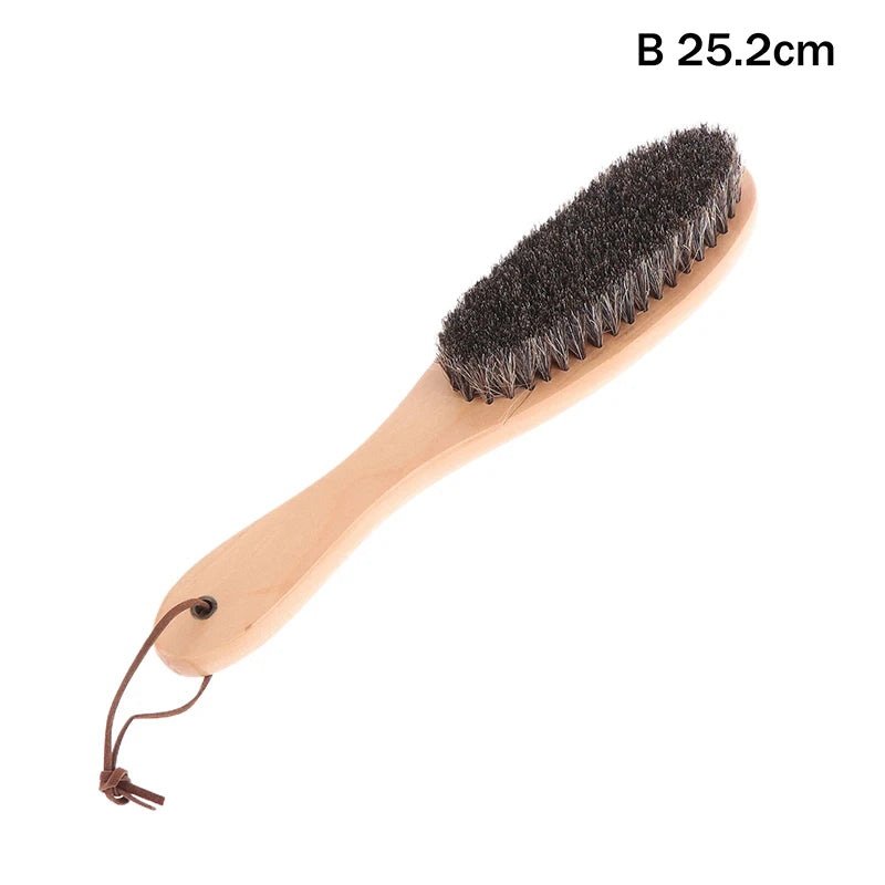 【N】Horse Hair Brush Wooden Handle Shoe Polish Brush Soft Horsehair Laundry Cleaning Brush Anti-Static Cleaning Care Brush