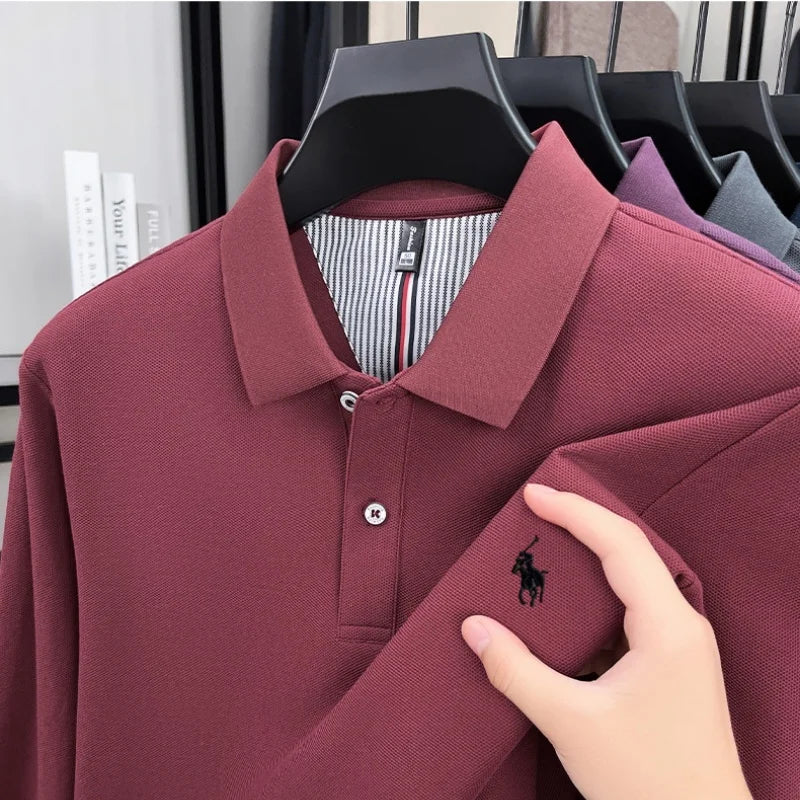 100% pure cotton 2025 Spring and Autumn new high-quality mens business casual polo shirt exquisite brand embroidered T-shirt top