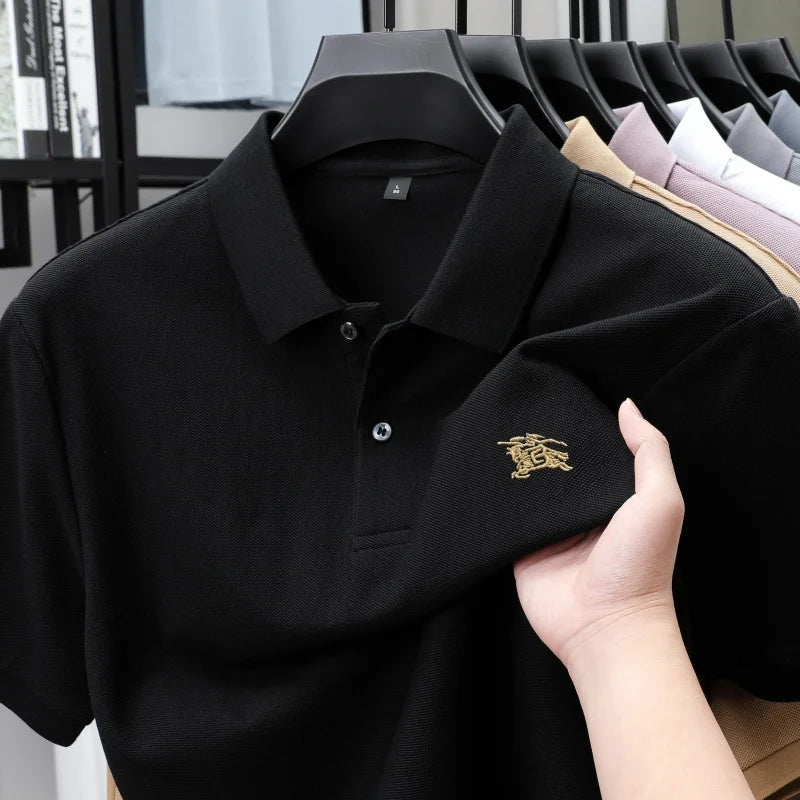 100% pure cotton comfortable breathable men's shortsleeved summer high-end brand embroidered polo shirt business casual T-shirt
