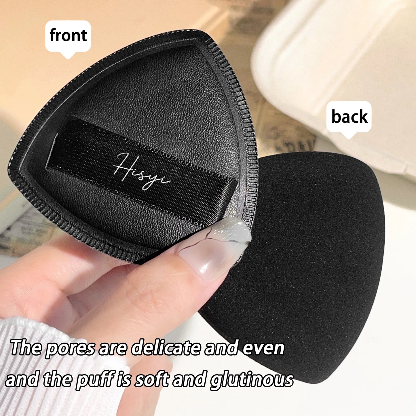 Black triangular makeup pad - Soft velvet cosmetic sponge for facial makeup. Beauty makeup sponge for applying foundation.