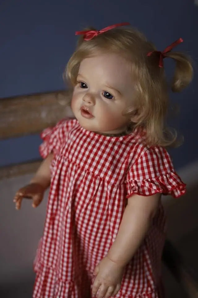 60CM Bebe Reborn Betty Real Looking Baby Dolls Touch Soft As in Picture Hand Detailed 3D Skin Veins Rooted Long Curly Blond Hair
