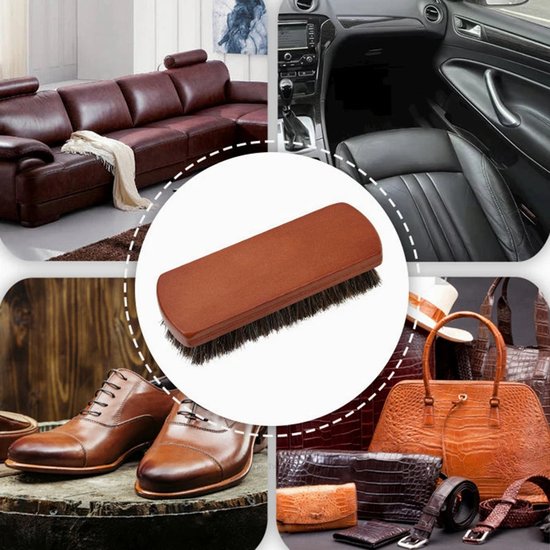Quality Leather Shoe Brush Solid Wooden Handle Details Polishing and Cleaning Brush Horse Hair Soft Wood Brush Shoe Accessories