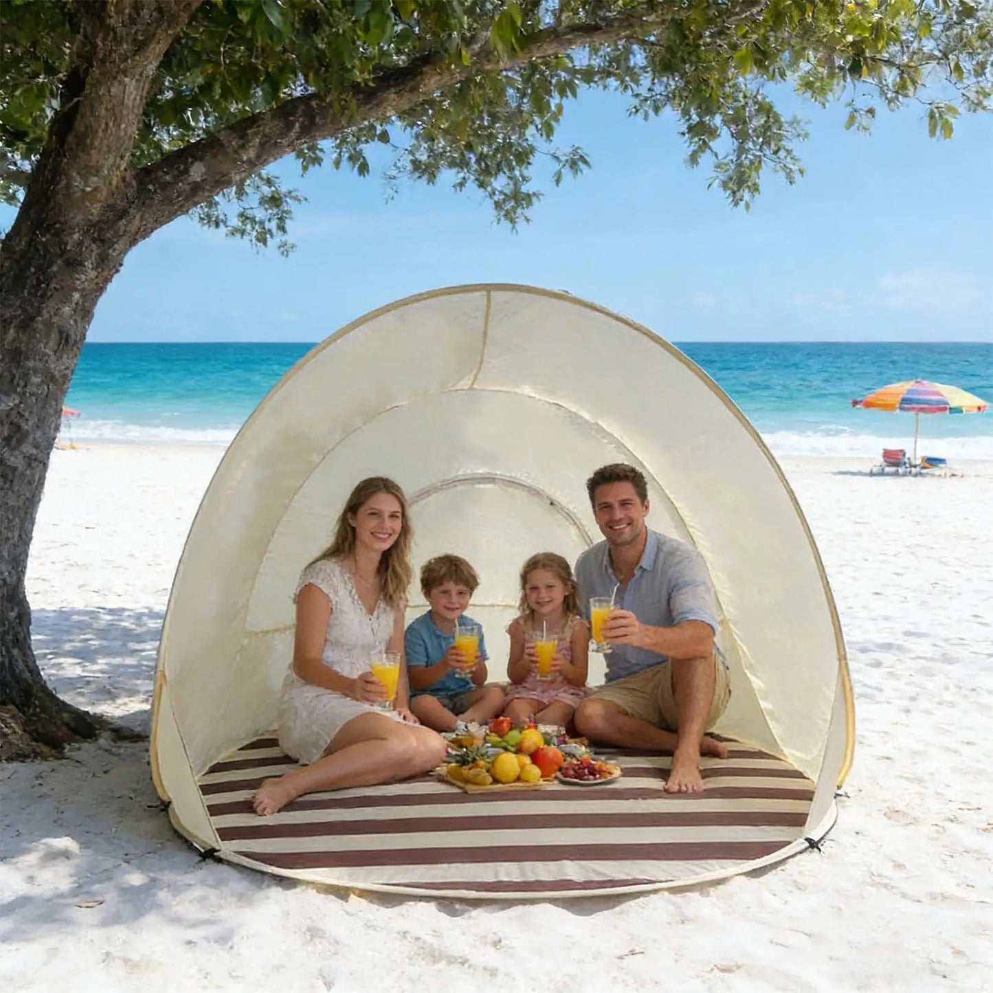 Tent for Beach 3/4 Person Easy Pop Camping Canopy Beach Shelter with Ventilating Mesh Window for Outdoor Camping Picnic Garden