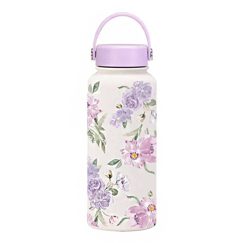 Gift INS Insulated Water Bottle 1L Portable Thermal Water Bottle Leak-proof Large Capacity Floral Thermal Cup Household