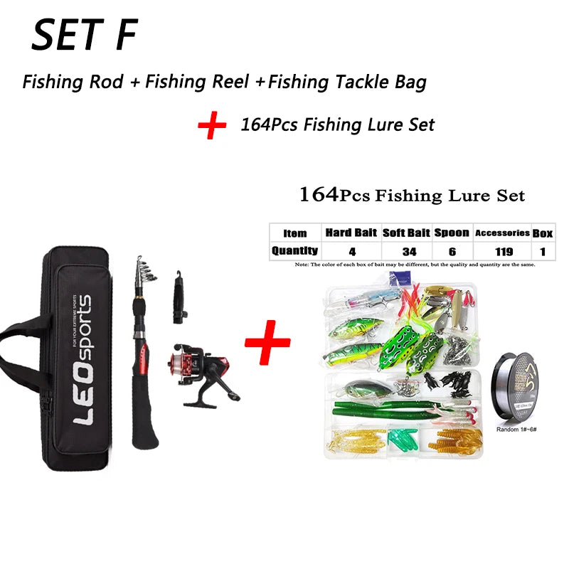 Fishing Rod Full Kits 1.6M Telescopic Sea and Spinning Reel Baits Lure Tackle Travel Fishing Gear Accessories Bag 6 Optional Set