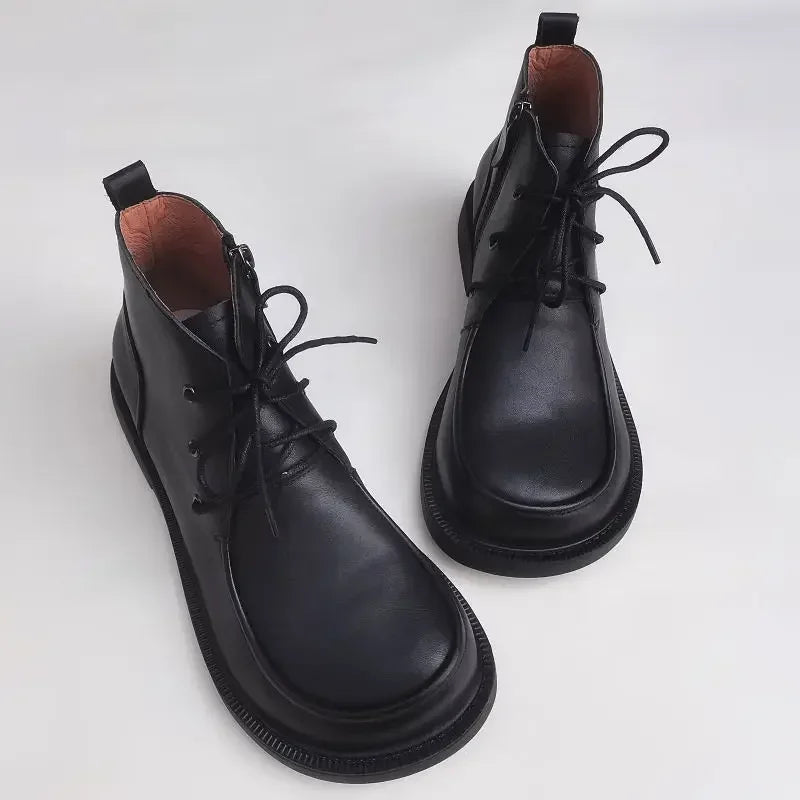 Genuine Leather Shoes Men's Wide Toe Business and Leisure women's plus size 43 42 Short Boots Cowhide Single Ankle Boots