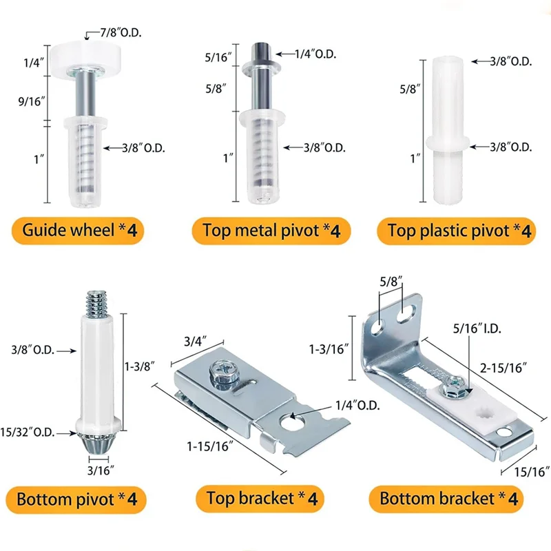 RALCA-Bifold Door Hardware Repair Kit 4 Set Includes Top Track For 7/8" To 1" Sliding Closet Door Replacement Parts