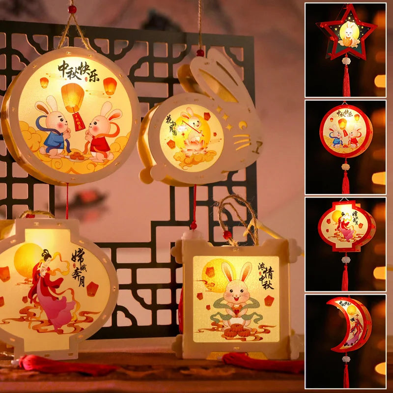 1 Set Mid Autumn Festival Lantern Making DIY Material Portable Retro Chinese Palace Lanterns Moon Festival Lamp Party Decor