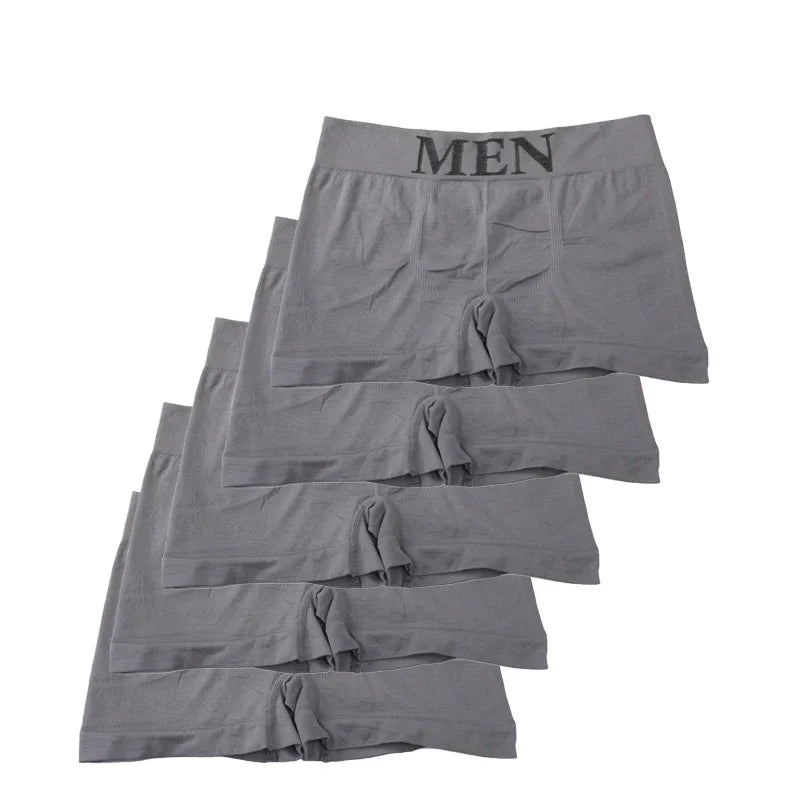 5PCS Men’s High Elastic Breathable Boxer Briefs Comfortable Soft Underwear Solid Color Panties for Daily Wear
