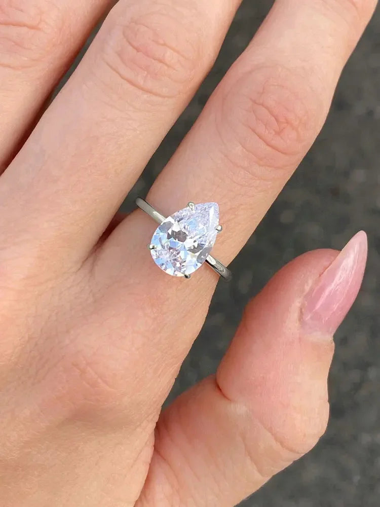 925 Sterling Silve Luxury Shiny 1-4CT Zircon Water Drop Ring For Women Engagement Wedding Gorgeous High Quality Fine Jewelry