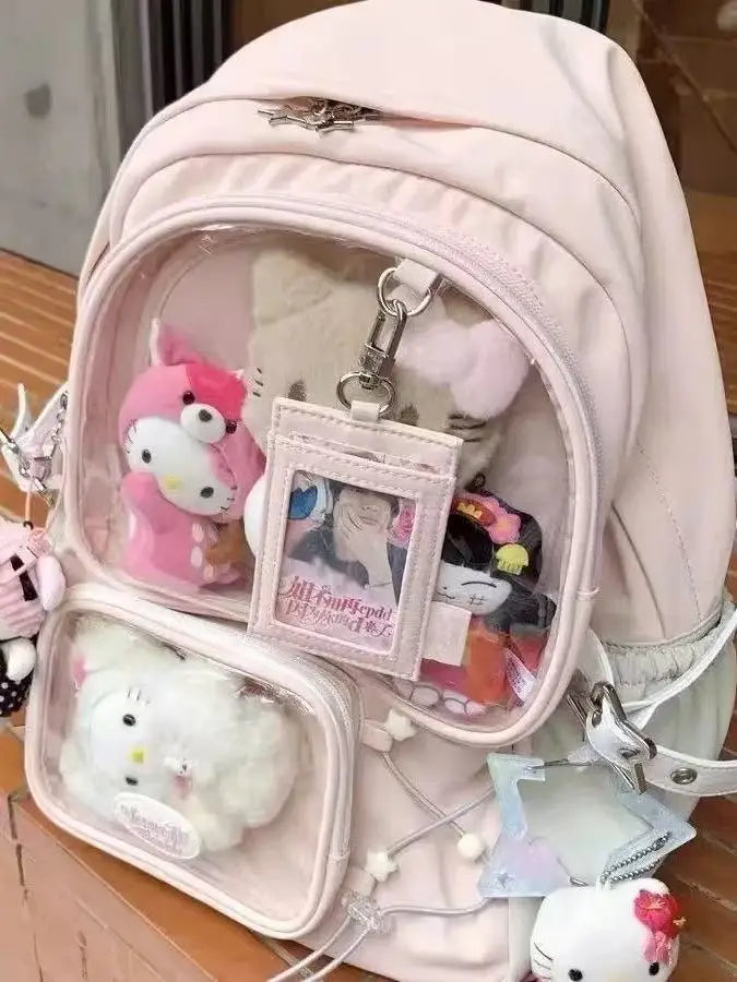 Women Black School Bags Japanese Kawaii Ita Backpack High-capacity Design Transparent Backpacks Sweetwear Y2k Bag 2025 New Trend