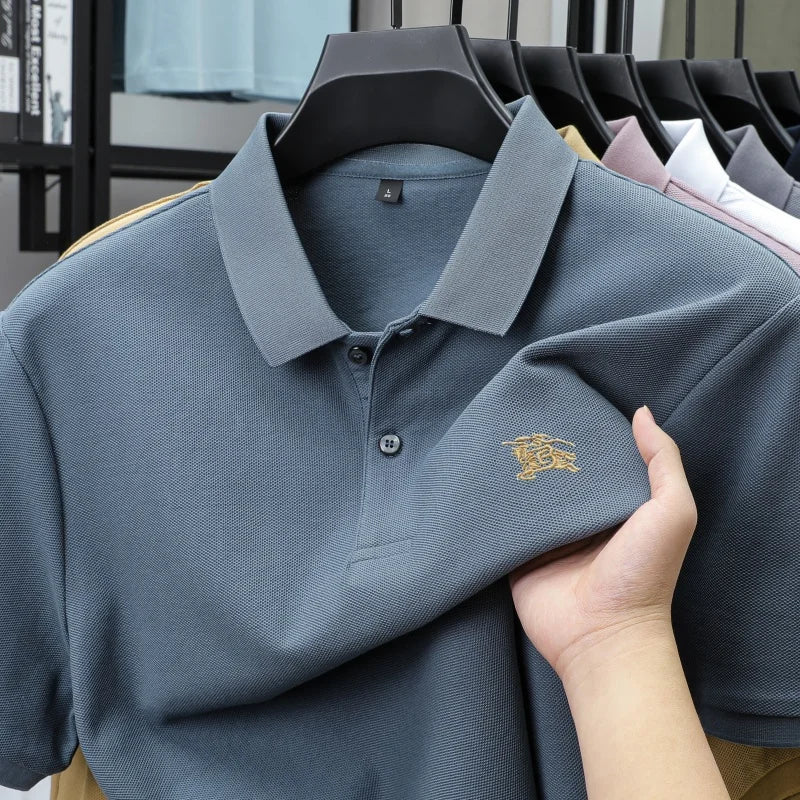 100% pure cotton comfortable breathable men's shortsleeved summer high-end brand embroidered polo shirt business casual T-shirt
