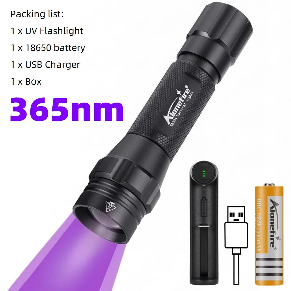 Ultraviolet 365/395nm Zoom Ultra Violet flashlight UV Fluorescent Blacklight Invisible Marker Curing Cat Dog Detector TK504