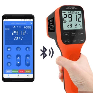 Non-Contact Infrared Thermometer with Laser Targeting - Button-Operated Industrial/High-Temperature Surface Measuring Tool
