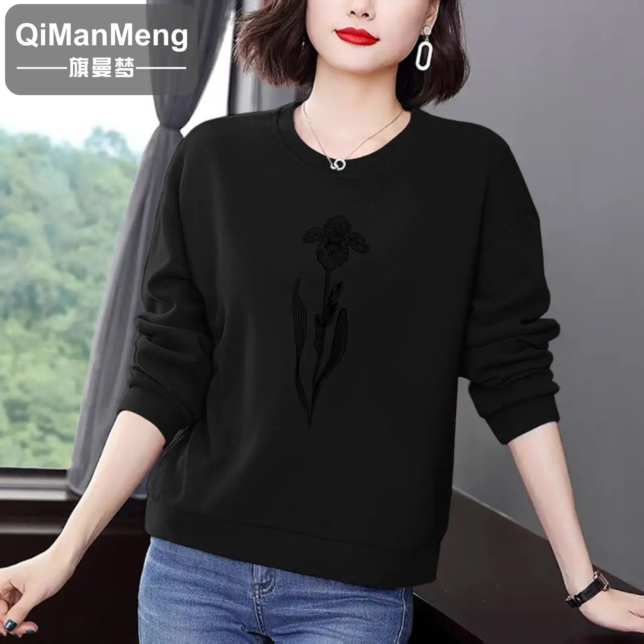 Simplicity Casual Autumn/Winter New Women's O-Neck Printing 3D Fashion All-match Loose Long Sleeve Pullovers Sweatshirts Tops