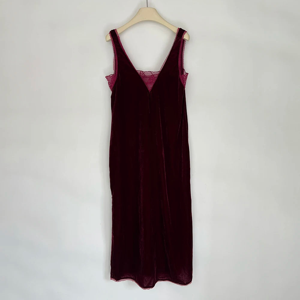 Rowan 22T485 Solid Velvet Graphic Print Women Dress Summer V-Neck Sleeveless Lace Lady Long Skirt Casual Classic Dress 2026
