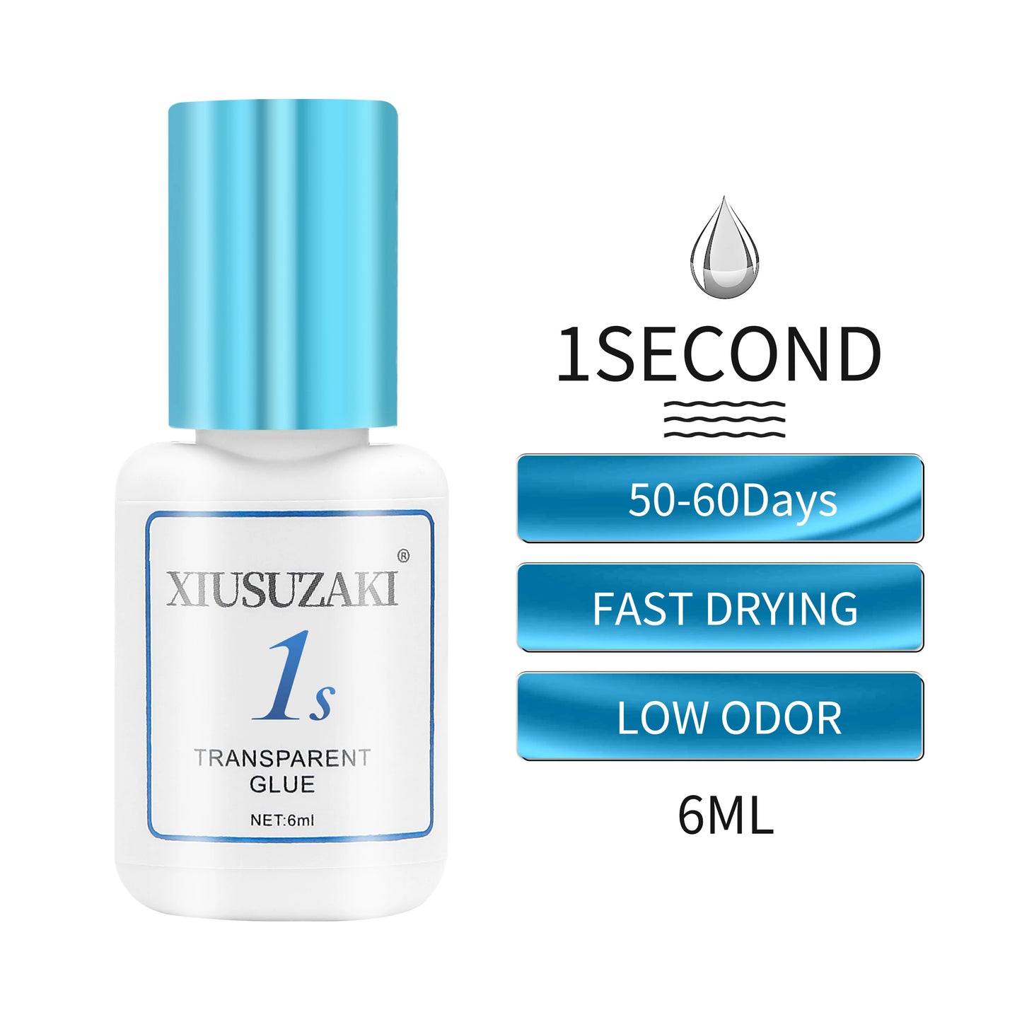 XIUSUZAKI 6ml 1 Second Fast Drying Strong False Eye Lash Extension Glue Adhesive Retention 7-8 Weeks Low Smell Mink Eyelash Glue