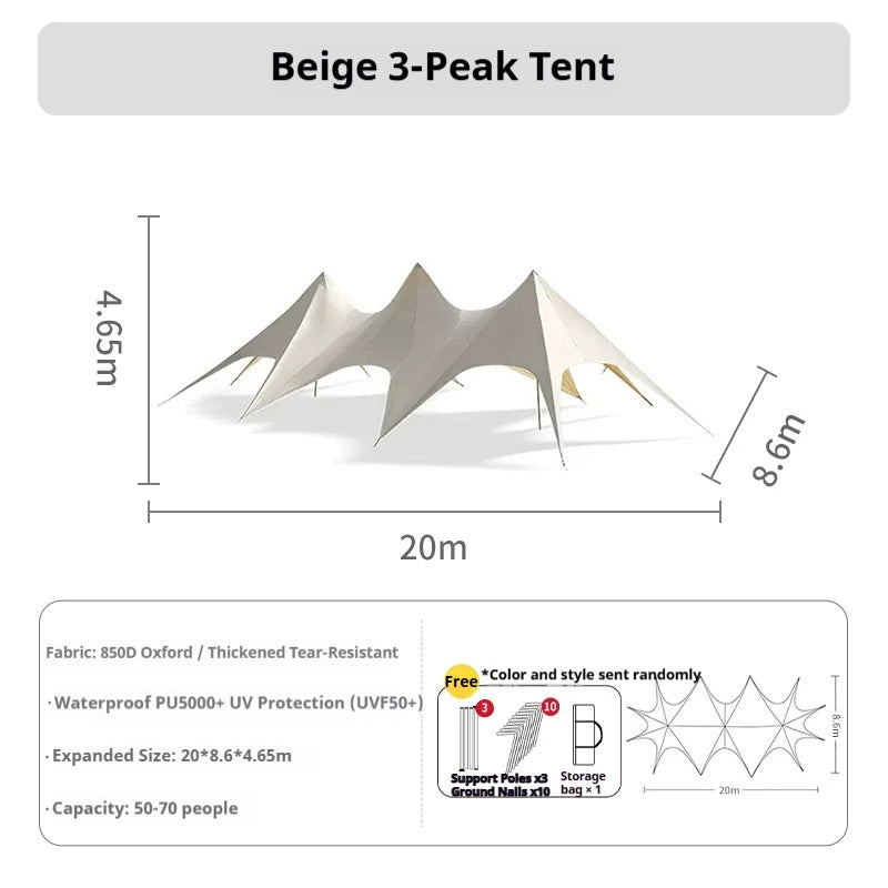 Large Outdoor Canopy Tent Waterproof Sun Shade Shelter Heavy Duty Camping Glamping Tent Backyard Wedding Party Event Tent