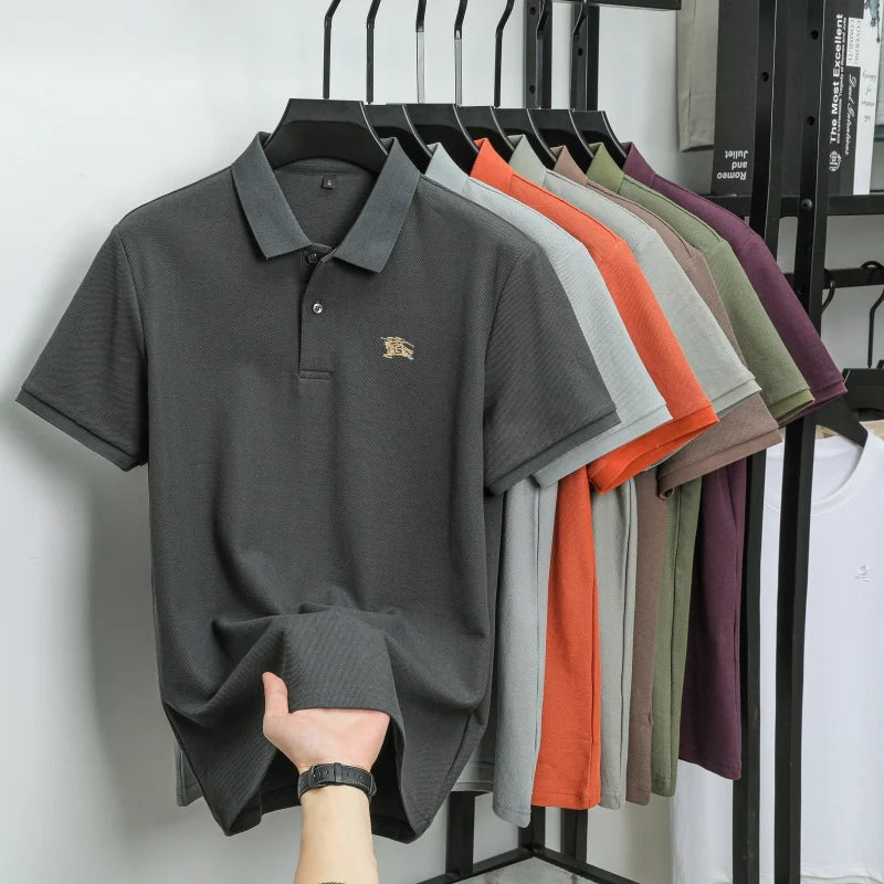100% pure cotton comfortable breathable men's shortsleeved summer high-end brand embroidered polo shirt business casual T-shirt
