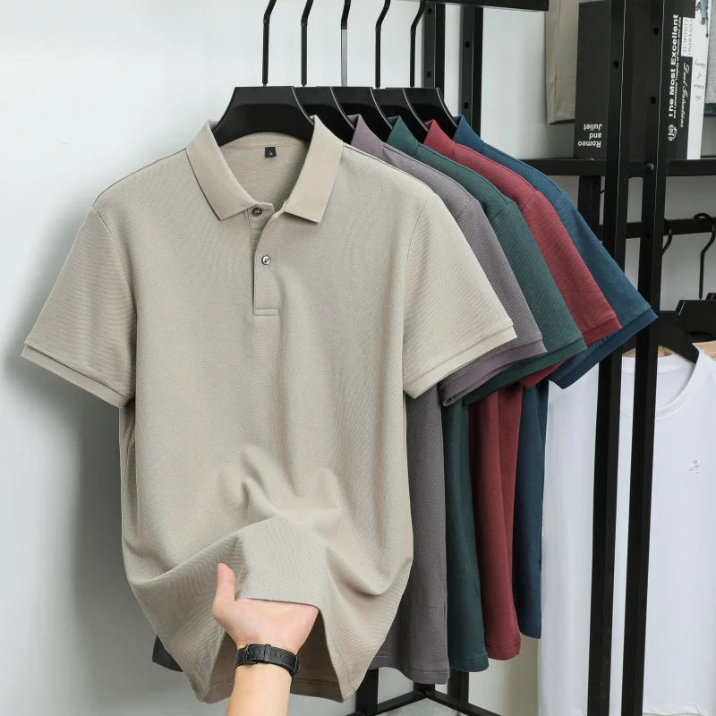 100% pure cotton boutique short sleeved high-end men's polo shirt summer high-quality solid color topsbusiness casual T-shirt