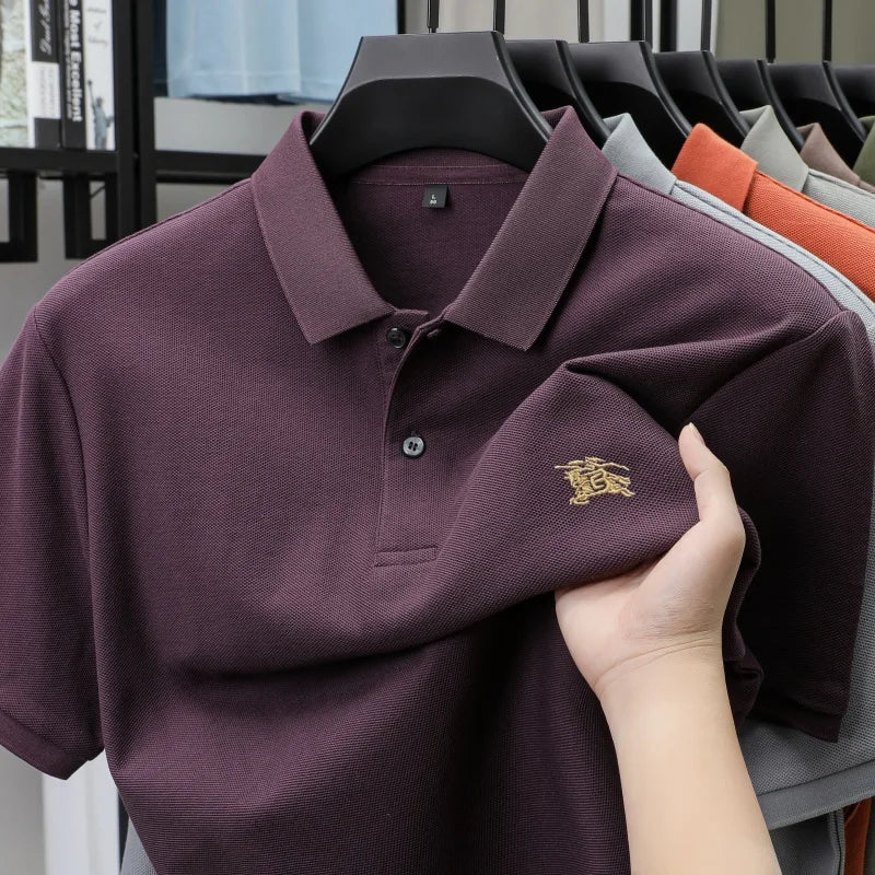 100% pure cotton comfortable breathable men's shortsleeved summer high-end brand embroidered polo shirt business casual T-shirt