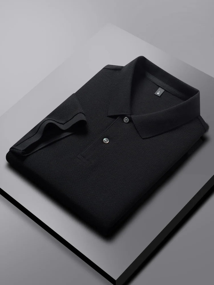 100% pure cotton boutique short sleeved high-end men's polo shirt summer high-quality solid color topsbusiness casual T-shirt