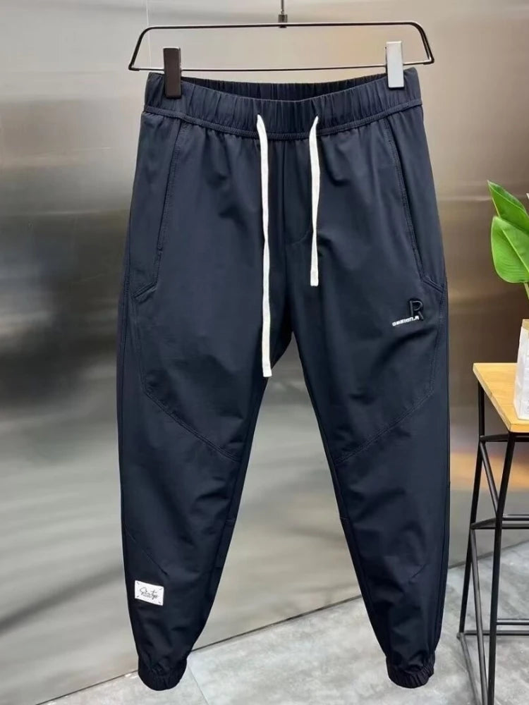Men's Summer Pants Man Sweatshirt Men's Cropped Trousers Male Clothes Running Jogging Sport Big Size Joggers Ice Silk Pants Gym