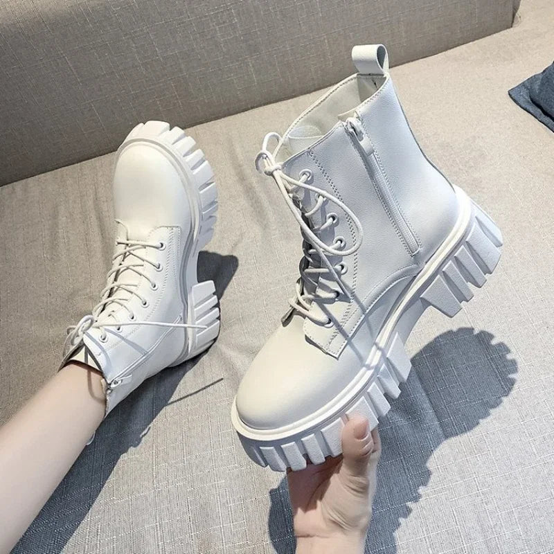 Women Boots High Quality Soft Leather Casual Boots Lace Up Ankle Boot Non Slip Platform Boots for Women Fashion Boot Botas Mujer