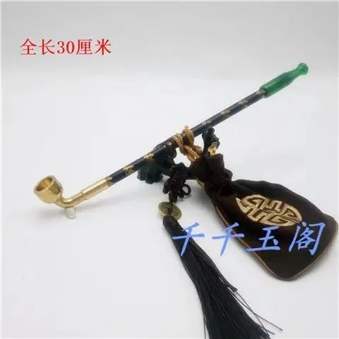 New Long Stem Vintage Tobacco Pipes Agate Cigarette Holder Pipes Smoking With Tobacco Bag Pendant Chinese Girl Accessories