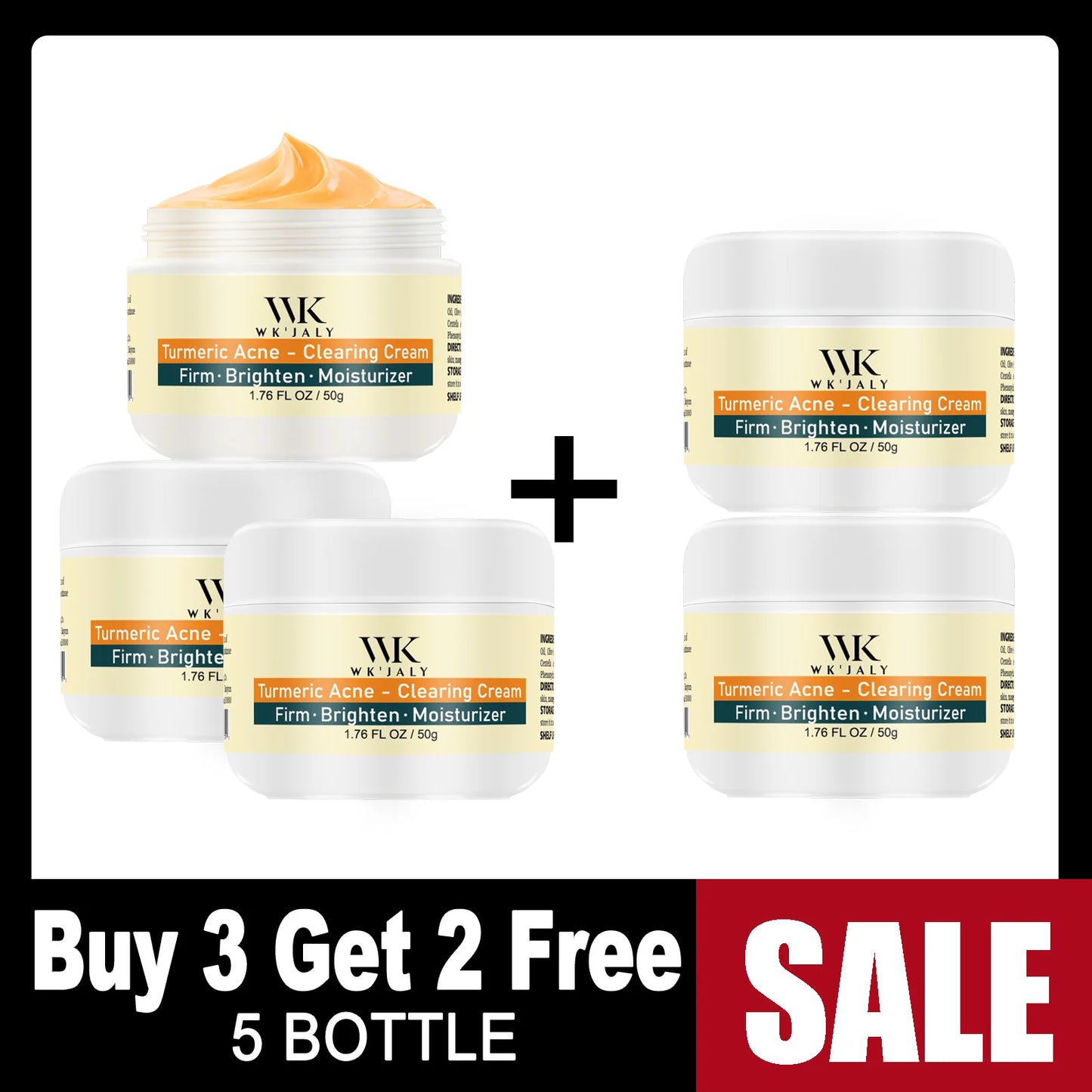 WK JALY Whitening Skin Care Set, Moisturize With Collagen, Glutathione, Natural Turmeric, Remove Acne, Dark Spot, Even Skin Tone