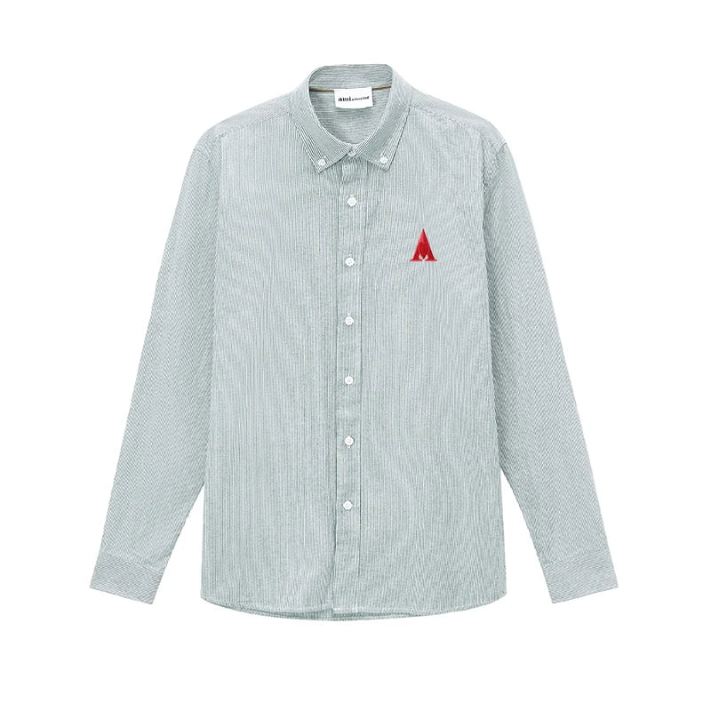 100% pure cotton heart A shirt men's solid color long sleeved high-quality brand AMI AMORING shirt men's spring casual shirt