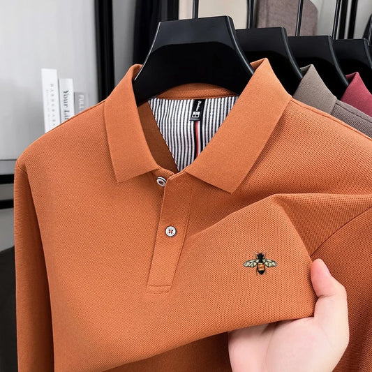 100% pure cotton high-end luxury brand men's long sleeved polo shirt autumn fashion hot selling bee embroidery casual T-shirt
