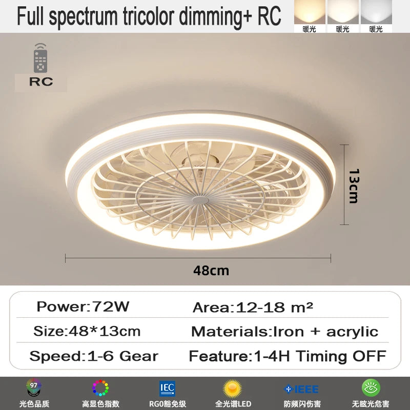 New Ceiling Fan Light Living Room Bedroom Modern and Simple Home Intelligent Remote Control Restaurant LED Fan Light