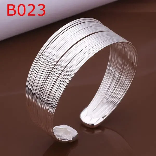 925 Sterling silver high-quality for women lady chain open cute bangle bracelet earrings ring fashion jewelry Sets
