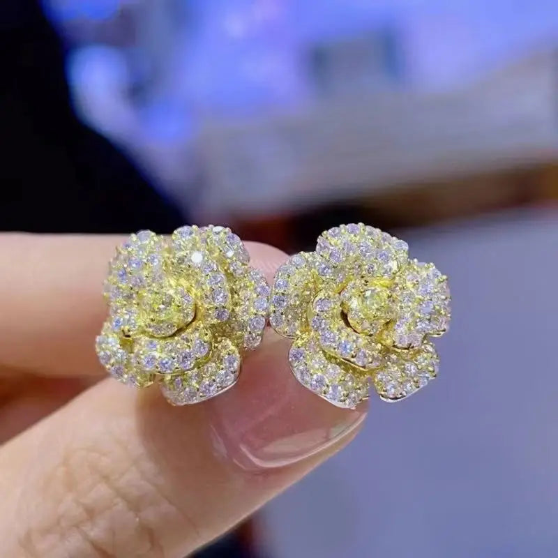Sterling SILVER Stud Earrings for Women Rose Flower Designer Luxury Original Earring Real Money