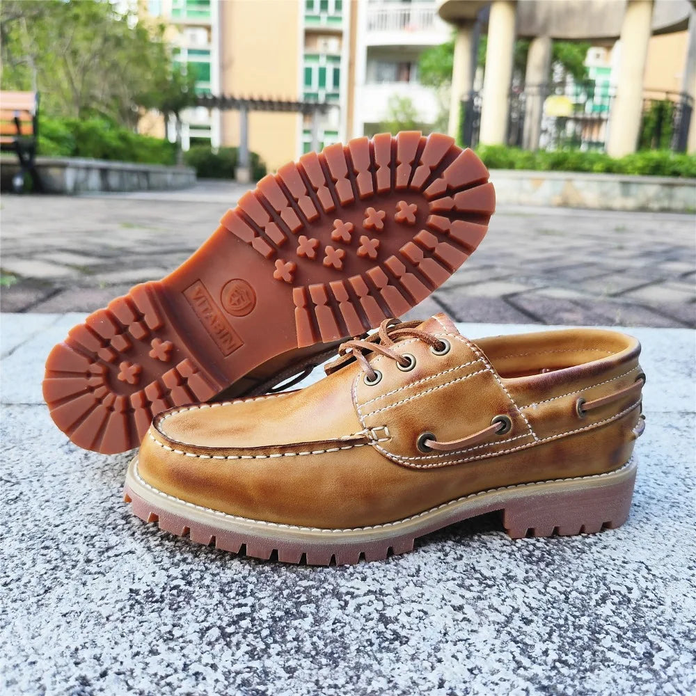 Fashion Genuine Leather Men's Loafers Soft Casual Derby Shoes Moccasins Boat Shoes Platform Male Black Brown Lace-up Oxfords