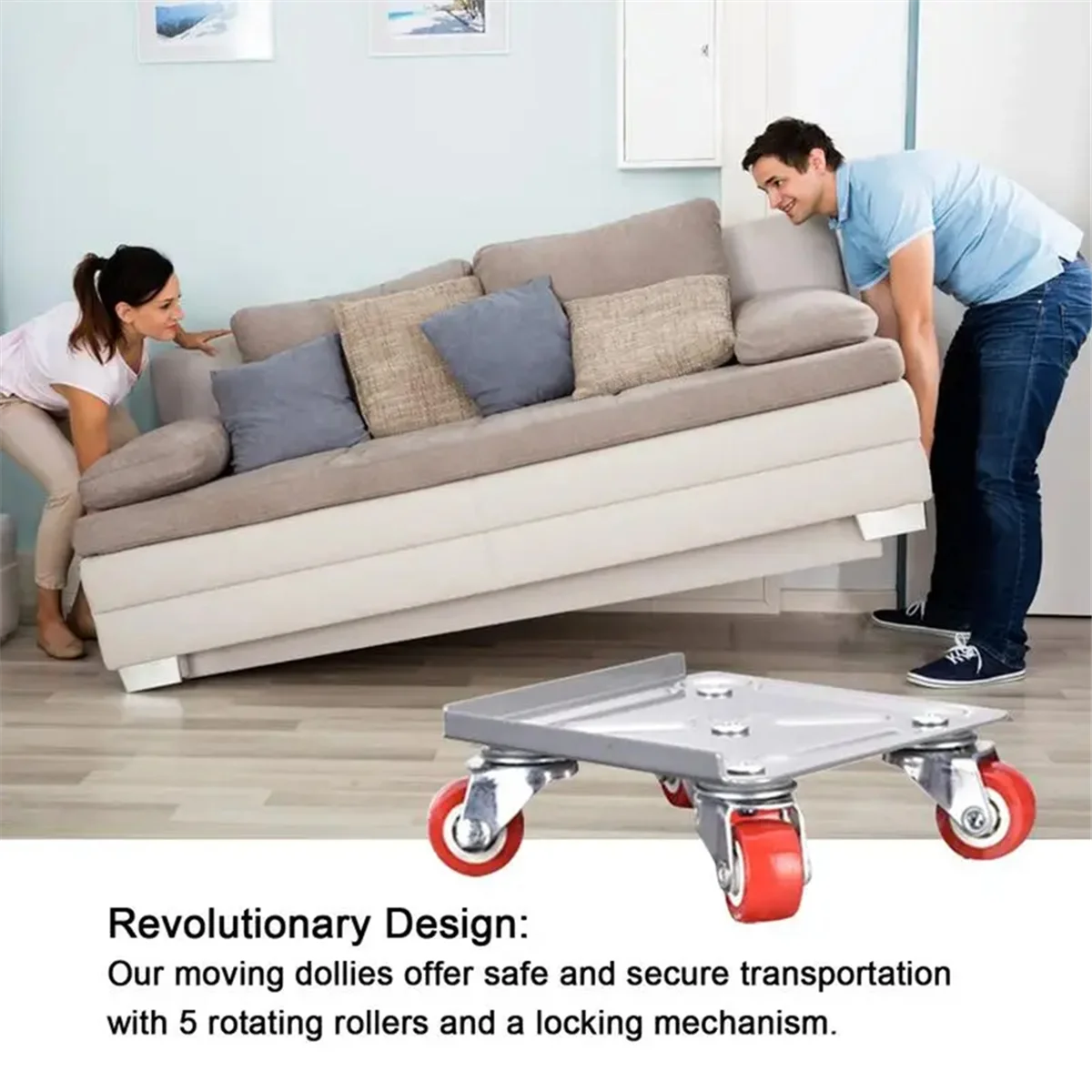 Heavy Furniture Mover 5-Wheel Furniture Dollies with Locking Wheels Load Lifter Moving Tool Set with Anti-Skid Pad Home
