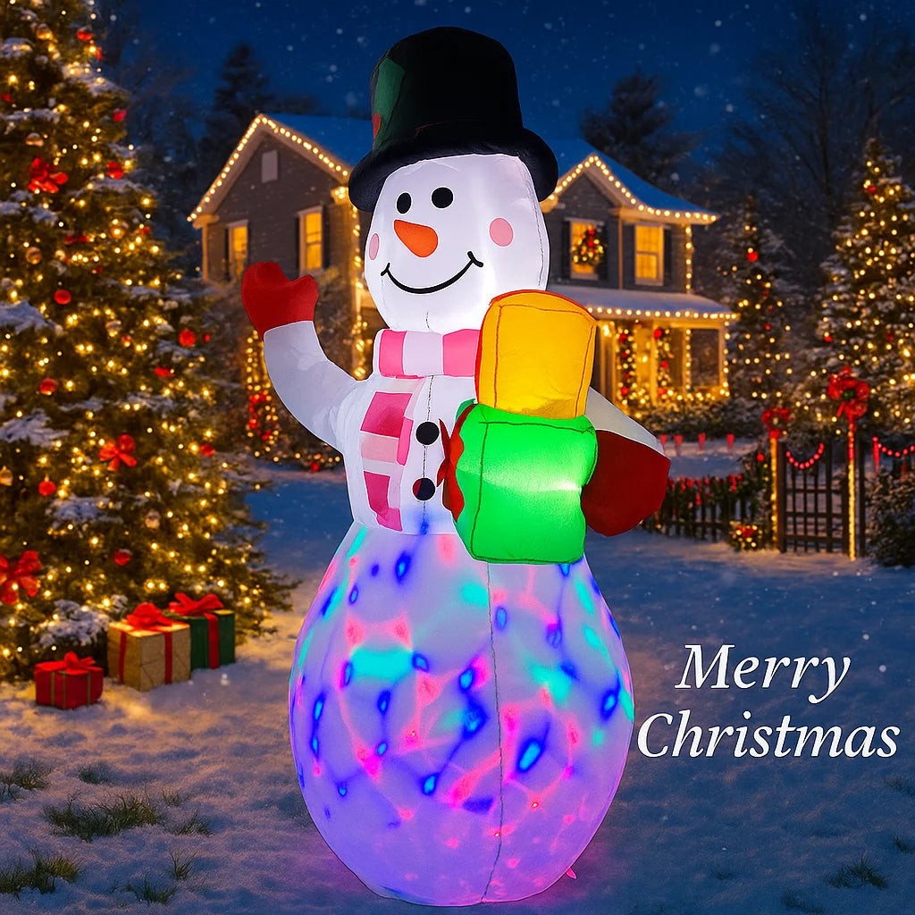 5FT Christmas Snowman Holding Gifts Outdoor Decor Home Inflatable Toys with LED Lights Yard Xmas Ornaments Party DIY Decoration