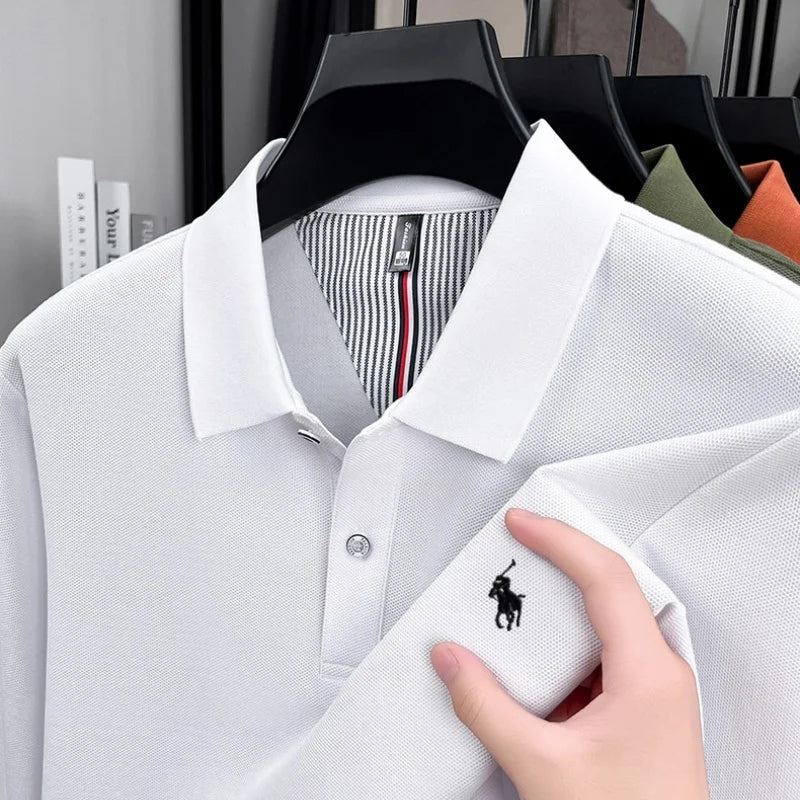 100% pure cotton 2025 Spring and Autumn new high-quality mens business casual polo shirt exquisite brand embroidered T-shirt top
